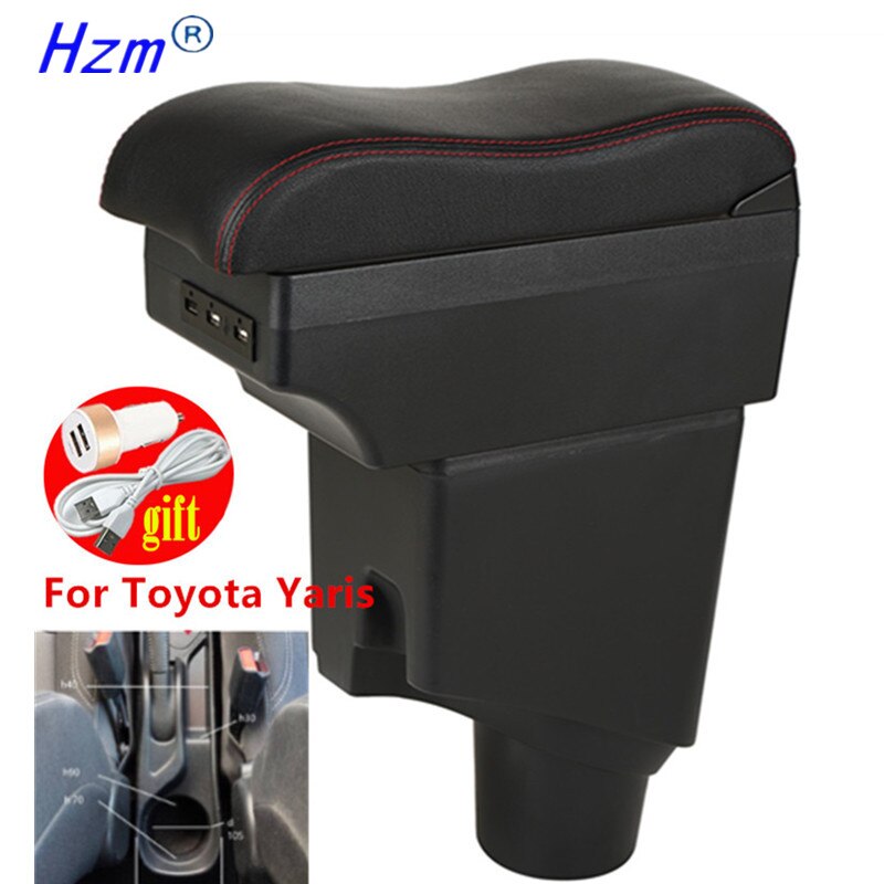 For Toyota Yaris Armrest For Toyota Yaris hybrid Car Armrest box Retrofit parts Interior Storage box USB LED