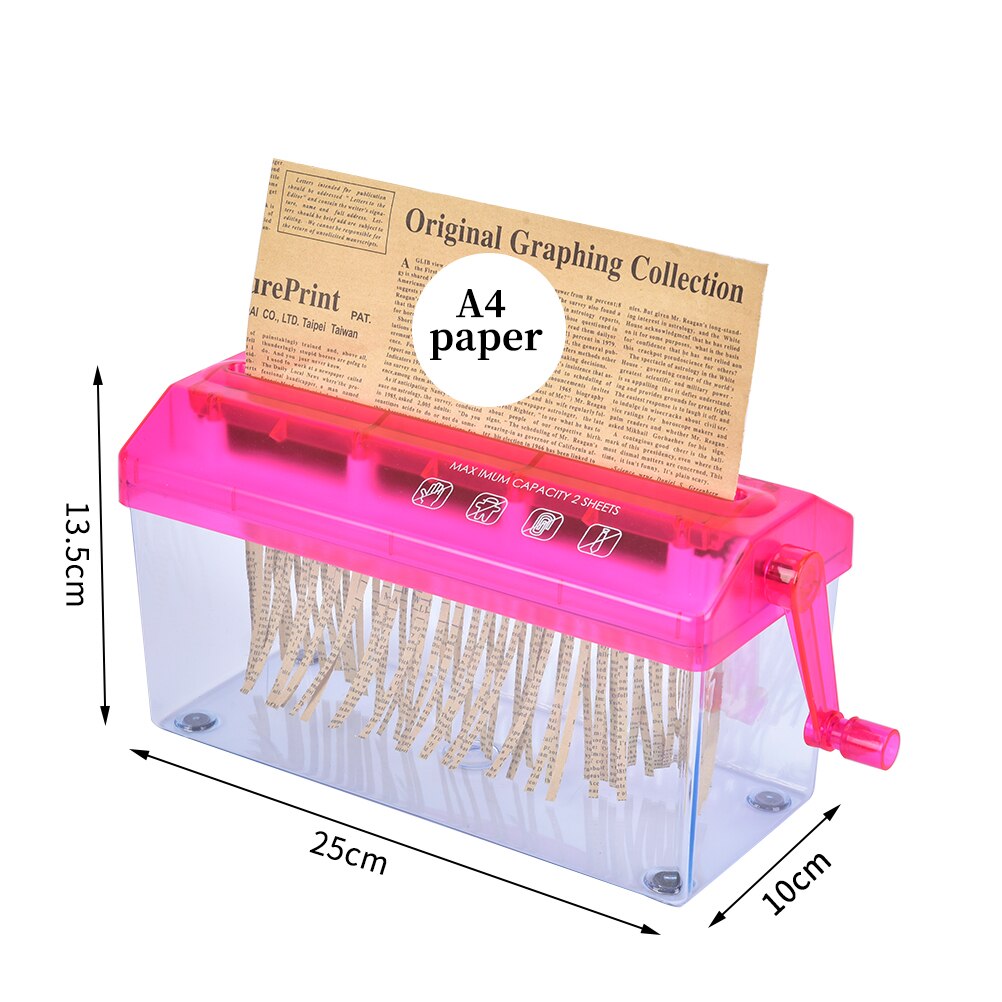 Snijden Transparante Home Office Shredder Voor A6, Gevouwen A4 Papier Strip-Cut Papier, mini Handslinger Papiervernietiger Papier