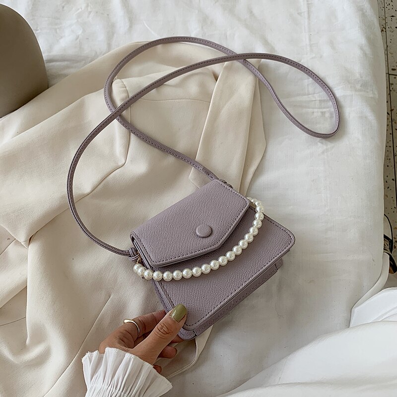 Perle pu læder crossbody tasker til kvinder mini skulder enkel taske kvindelige håndtasker og punge: Super mini lilla
