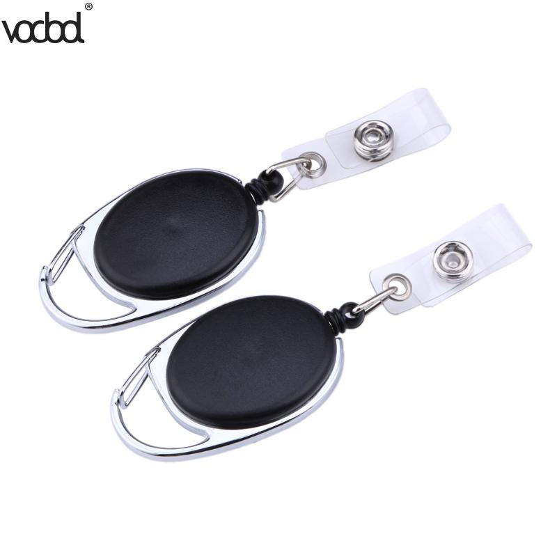 2pcs Black Retractable Pull Key Ring Chain Reel ID Lanyard Name Tag Card Holder Badge Reel Carabiner Style Retractable Holder