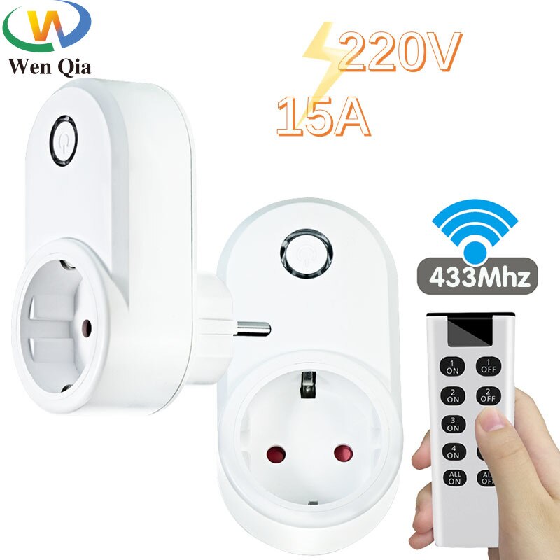 Wireless Remote Control Switch Electric Socket EU FR Universal Plug 433 Mhz 220v Switch 15A Electrical Outlets for Light Led