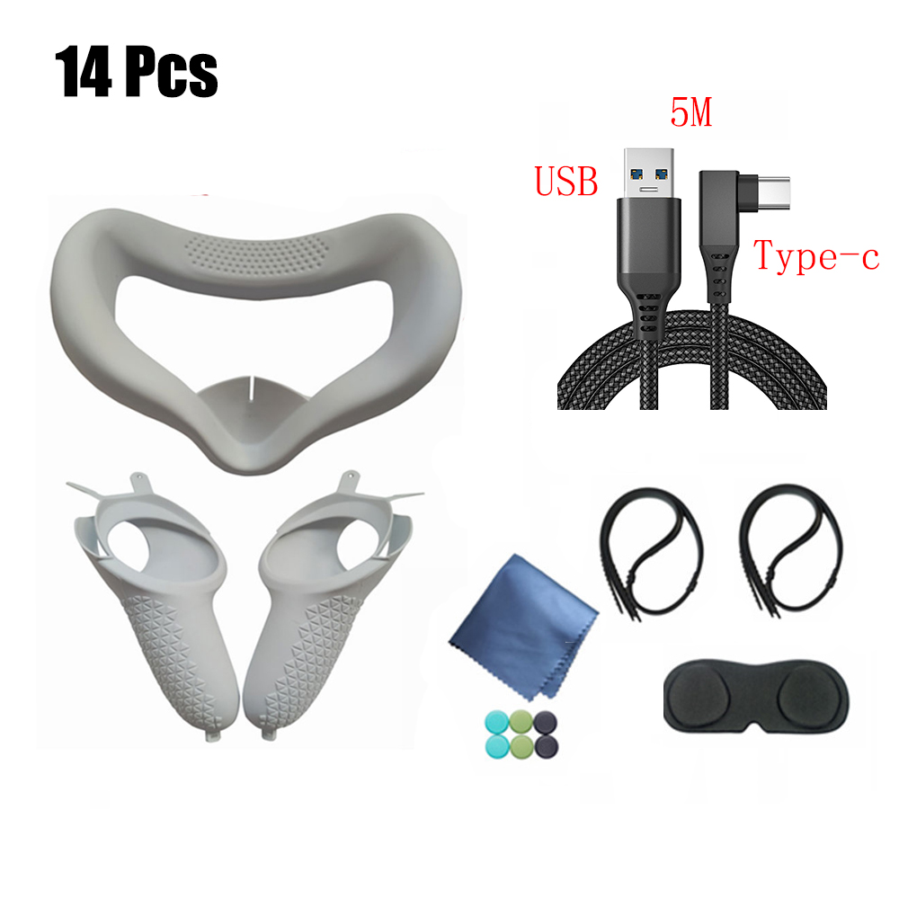 VR Protective Cover For Oculus Quest 2 Touch Controller mask Case With Knuckle Strap Handle Grip USB 3.1 Cable: C