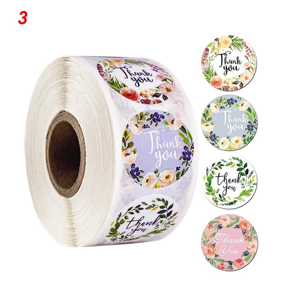 500 Labels/roll Kraft Round Flower Thank You Stickers Labels Scrapbooking Stickers for DIY Crafts Package Stationery Sticker: 03