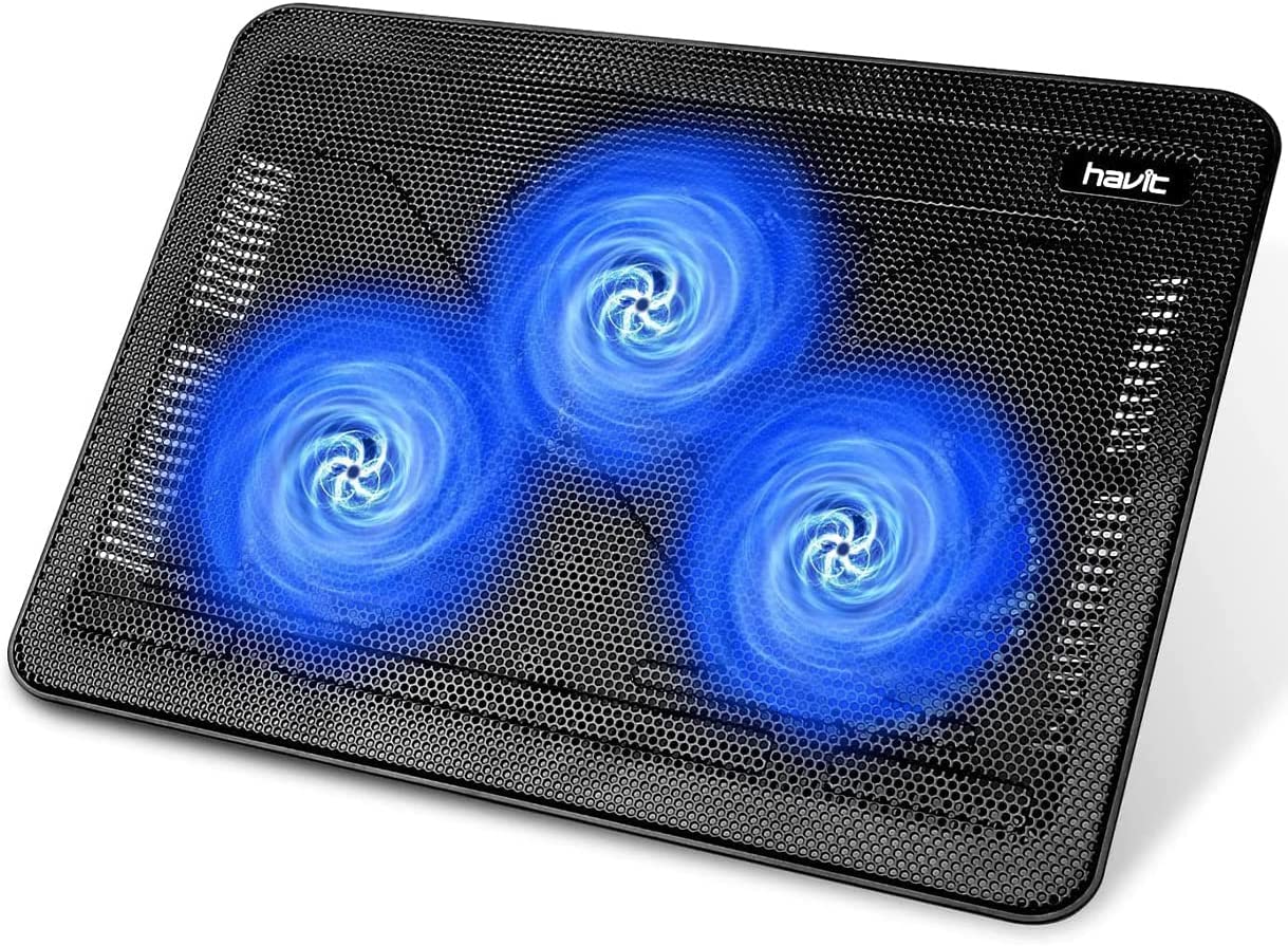 Laptop-kølepude, hv -f2056 15.6 " -17 " laptop-køler med 3 stille blæsere til 12-17 tommer bærbar computer, gaming-blæser, stabil stander, slank: Kaffe