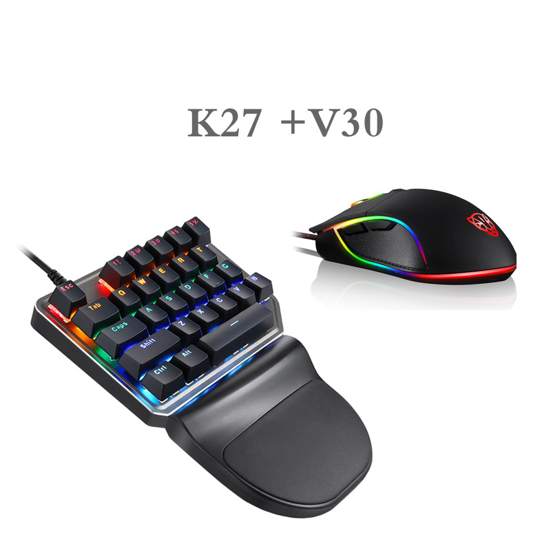 Motospeed Mechanical keyboard K27 27 Keys Single hand Backlight USB Wired Gaming Keyboard and Mouse Set for Computer Notebook: K27 and V30