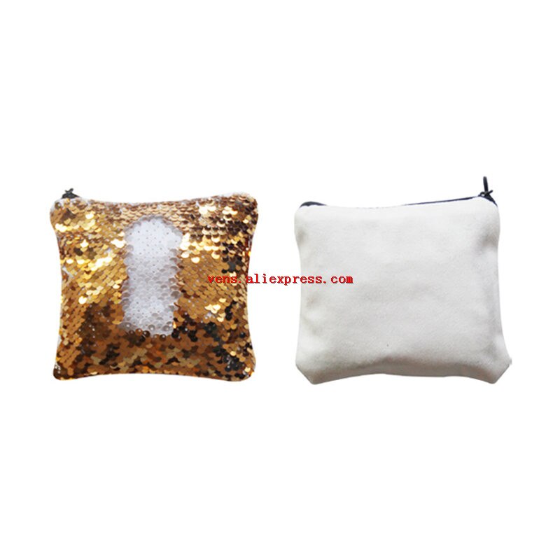 Sublimación en blanco lentejuelas monederos bolsas de transferencia monedero con impresión diy consumibles 20 unids/lote estilo 14,5*12,5 cm: gold