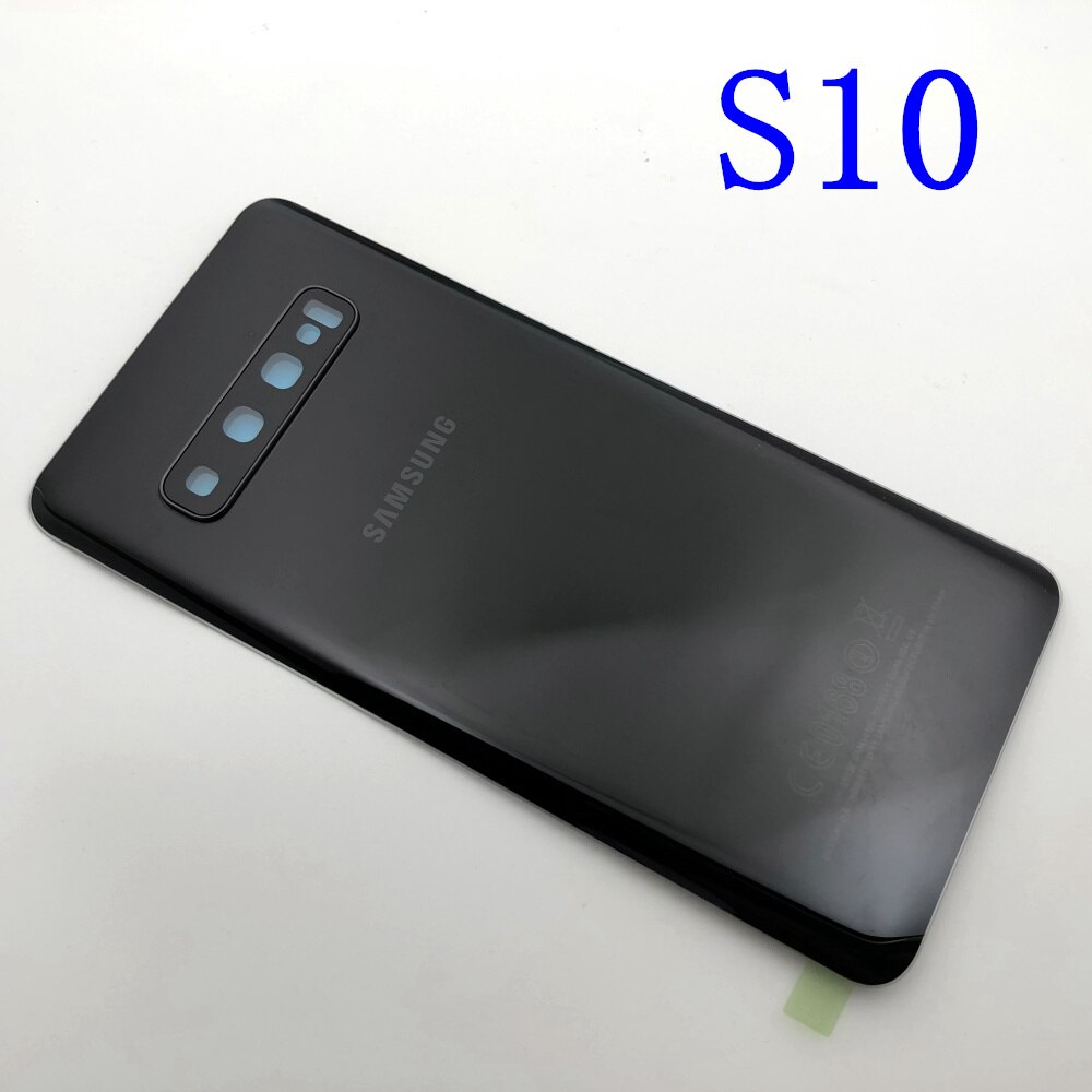 Posteriore di Vetro di Ricambio Per Samsung Galaxy S10 S10e S10 Più S10 + Copertura Posteriore Della Batteria del Portello Custodia di Cassa Della Macchina Fotografica di Vetro lente Telaio: S10 black