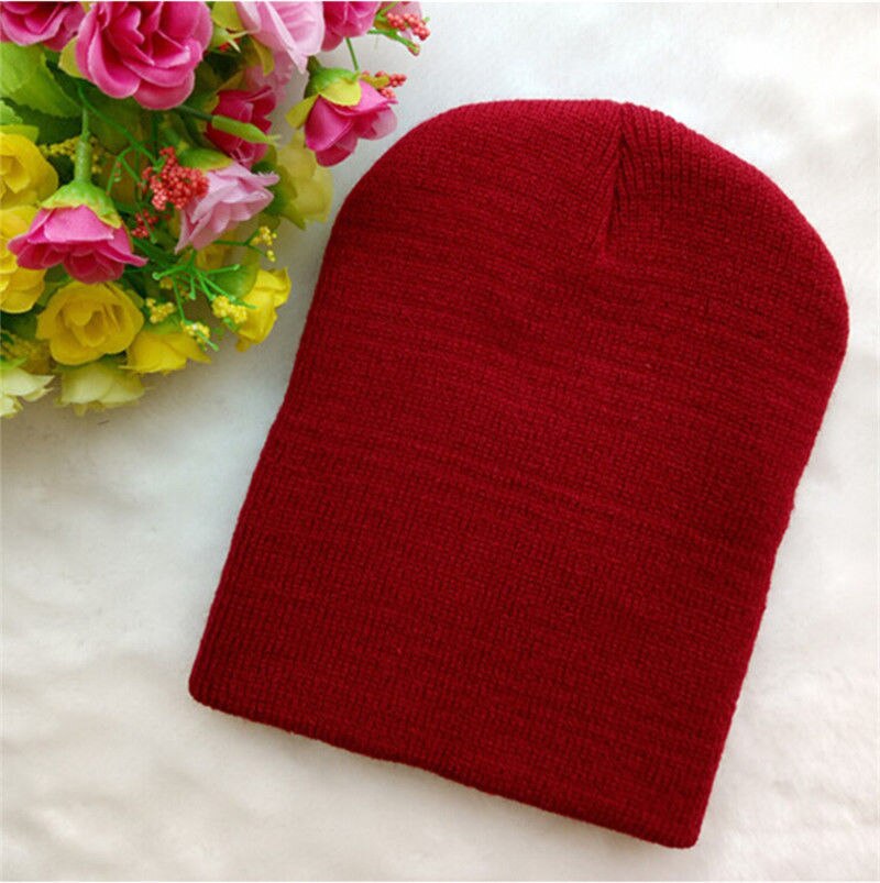 Märke baby hattar mössor vinter varm flicka pojke småbarn spädbarn barn barn söt mössa keps unisex solid stickad mössa: Röd