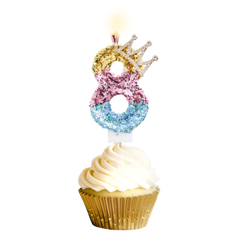 Rhinestone Golden Gradient Candle Birthday Party Wedding Anniversary Mother's Day Cake Topper Decoration: Tricolor-8