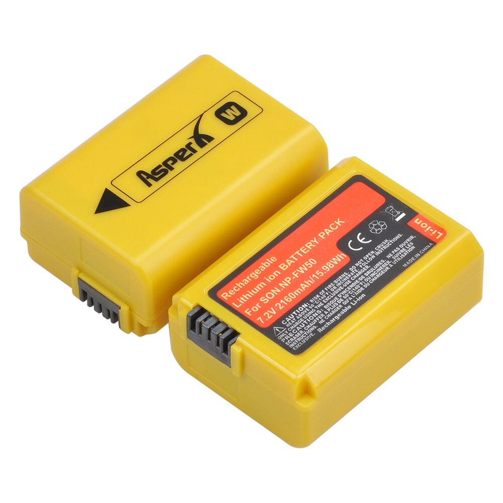 2160 mah gult np -fw50 batteri til sony np  fw50, a6000, a6500, a6300, a6400, a7, a7ii, a7r ii , a55,  nex -3n, rx10 iii , rx10 mk iv