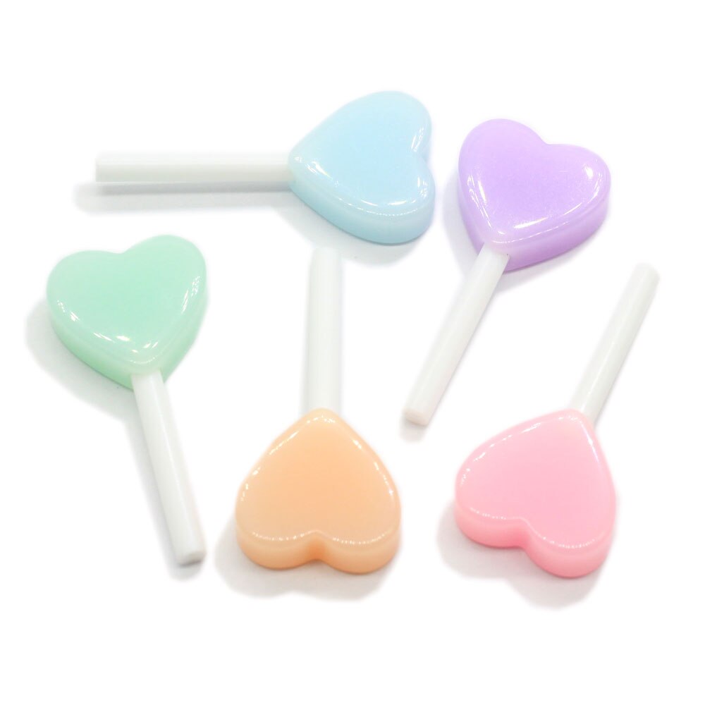 10/20 stk ny nyhed blandet hjerte slikkepind 40*18mm pastel slikkepinde sød flatback harpiks cabochons dekoration håndværk til øreringe &: 10 stk / M