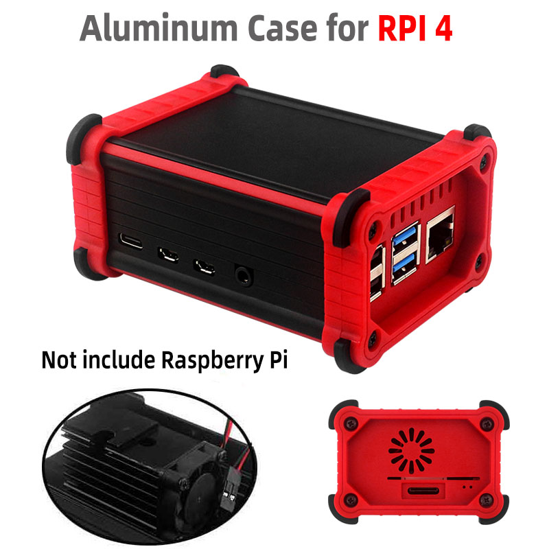Raspberry  pi 4 aluminiumhölje med kylfläkt, kylflänsar, aktiv kylare, fallskyddande låda för  pi 4