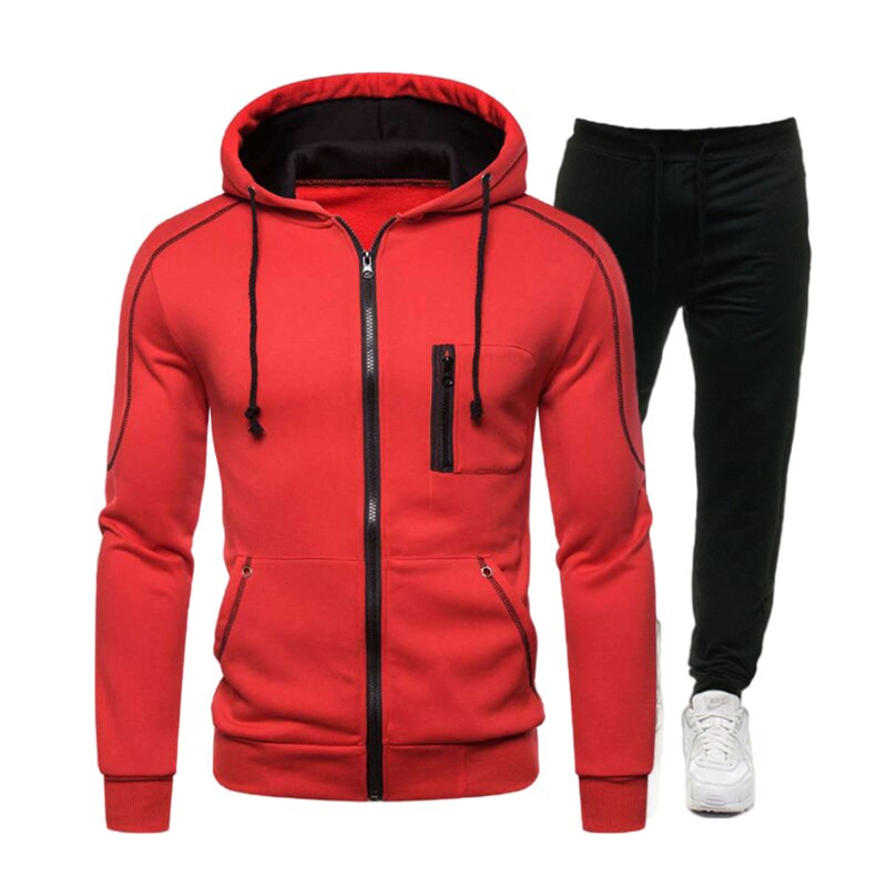 Ensembles survêtement hommes automne hiver sweat à capuche cordon tenue vêtements de sport mâle costume pull deux pièces ensemble décontracté: 2 / XXL