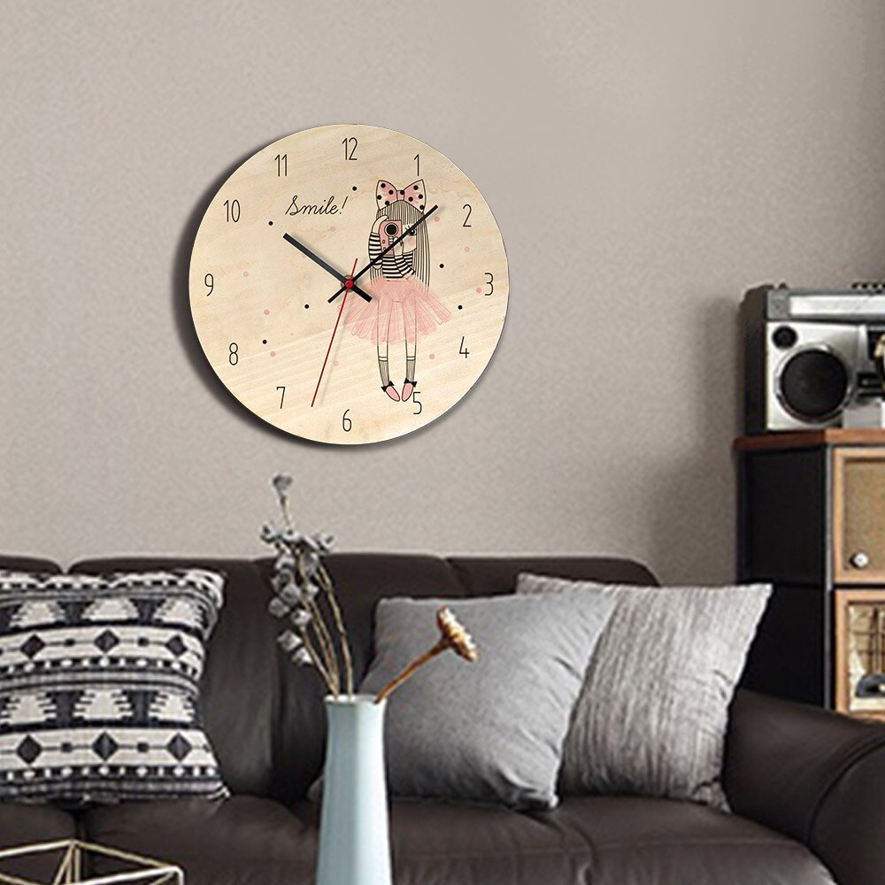 Home Living Room Decor Cute Cartoon Wood Classic Wall Clock Modern Farmhouse Clocks Watch Wall Decoration Kitchen Girl