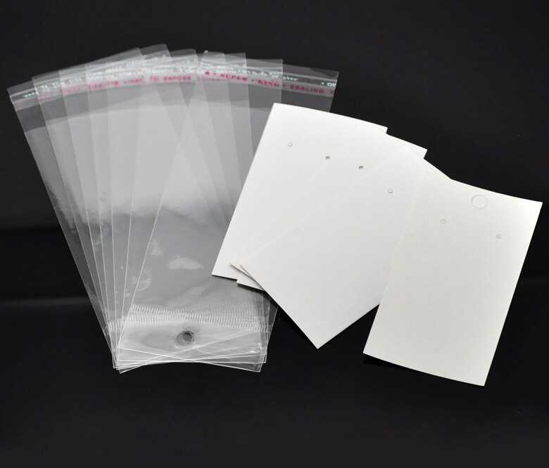 100pcs White Rectangle Cards With Opp Bag For Earrings Display Pack Earring Display Cards Self Adhesive Bags