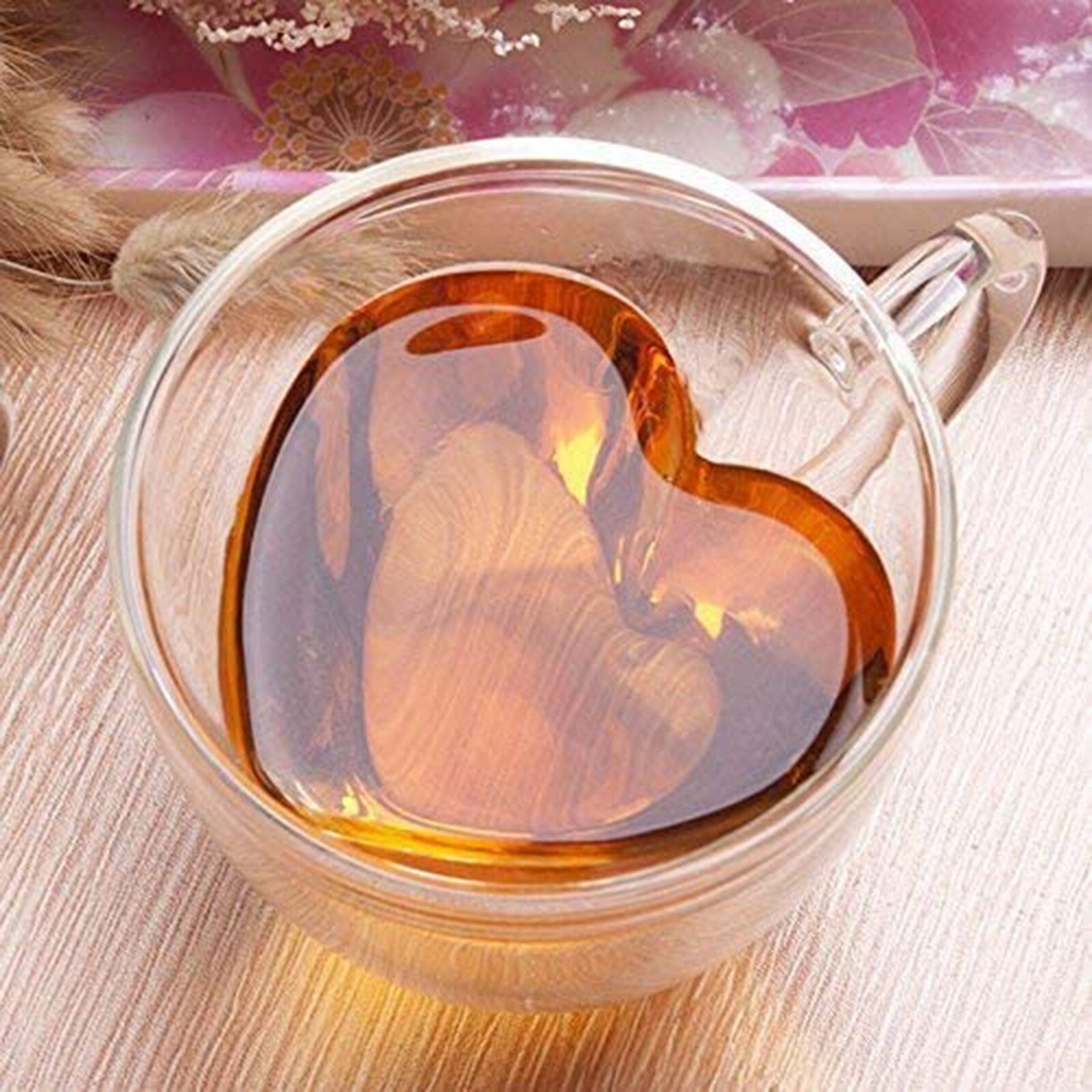 Hart Voorkomen Brandwonden Cartoon Mooie Dubbele Glas Melk Koffie Cup Met Ronde Mond Thee Bier Mok Melk Citroensap Cup drinkware: A