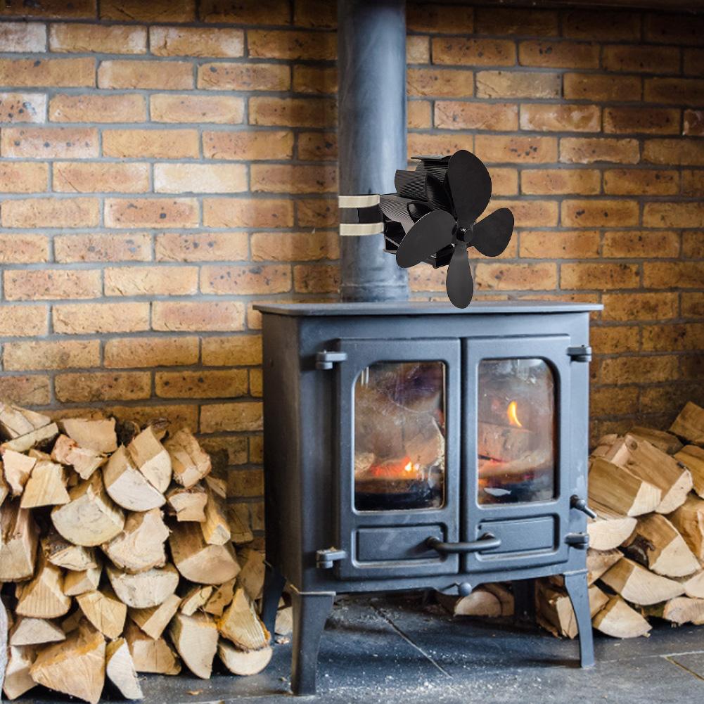 4 Blades Wall Hanging Heater Stove Fan Powered Stove Fan Log Wood Burner Eco Friendly Quiet Home Fireplace Fan