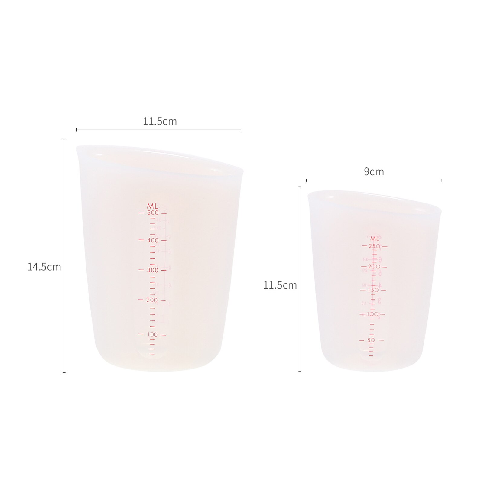 Taza de medición de silicona transparente de doble escala, herramientas de medición reutilizables suaves para hornear, accesorios de cocina, 250/500ml