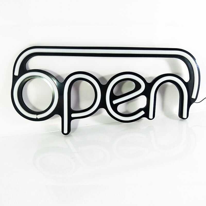 Letreros abiertos de neón para tienda de negocios, letreros de estilo abierto con 4 letras de color y blanco/flahing LED de borde, , 5 uds./cartón