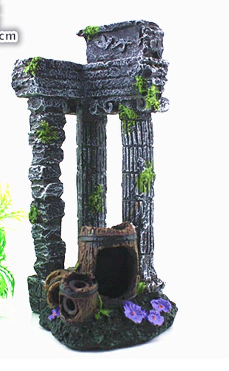 Aquarium colonne romaine carrée | Mini Aquarium, paysage, Aquarium, avec résine tonneau, trou de poisson, fond décoratif d'aquarium: Default Title