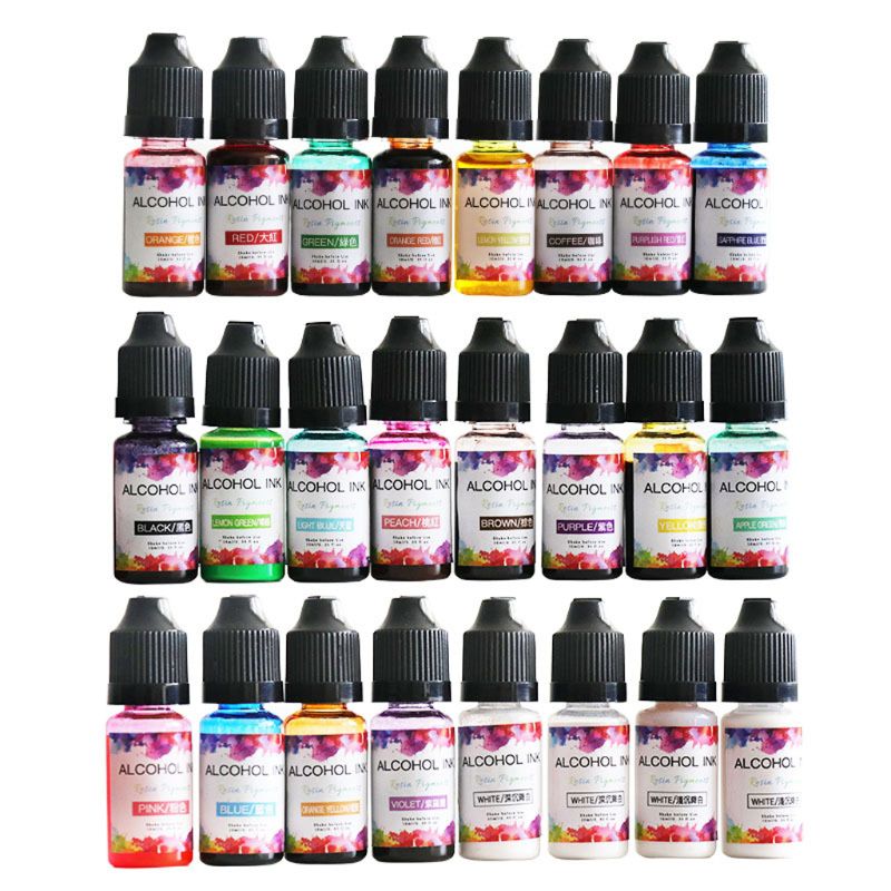 24 färg 10ml alkohol bläck diffusion harts pigment kit flytande färgämne färgämne konst gör själv uv epoxi harts smycken tillverkning