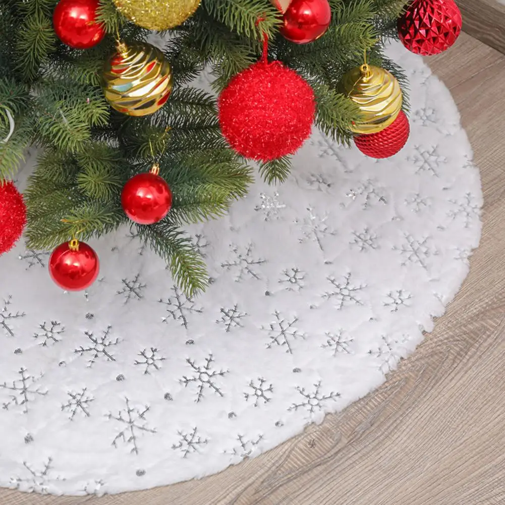 Juletreskjørt snøfnugg flanell plysj glitterkant juletre dekorativt trekk utgangspunkt hjem festdekor