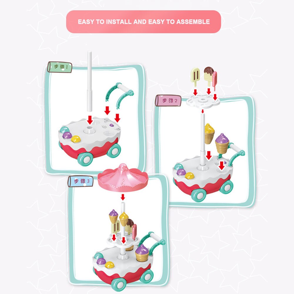 Simulation Ice Cream Trolley Rotary Electric Light Music MultifunctionUtility Universal Wheel Pretend Play House Toy LED