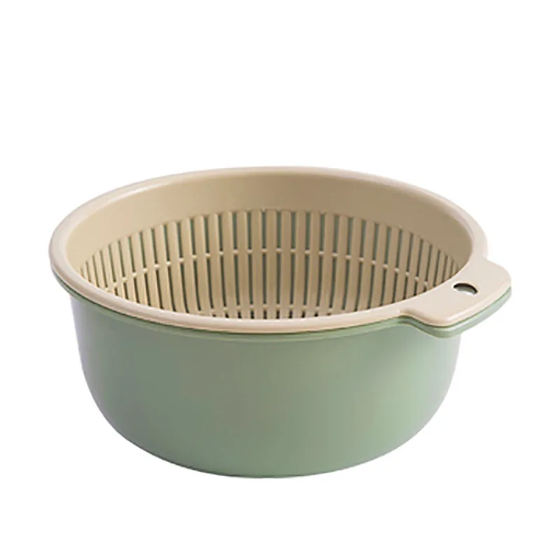 Double Drain Basket Bowl Washing Storage Basket Strainers Bowls Drainer Vegetable Cleaning Colander Kitchen Gadgets Tools: S / green