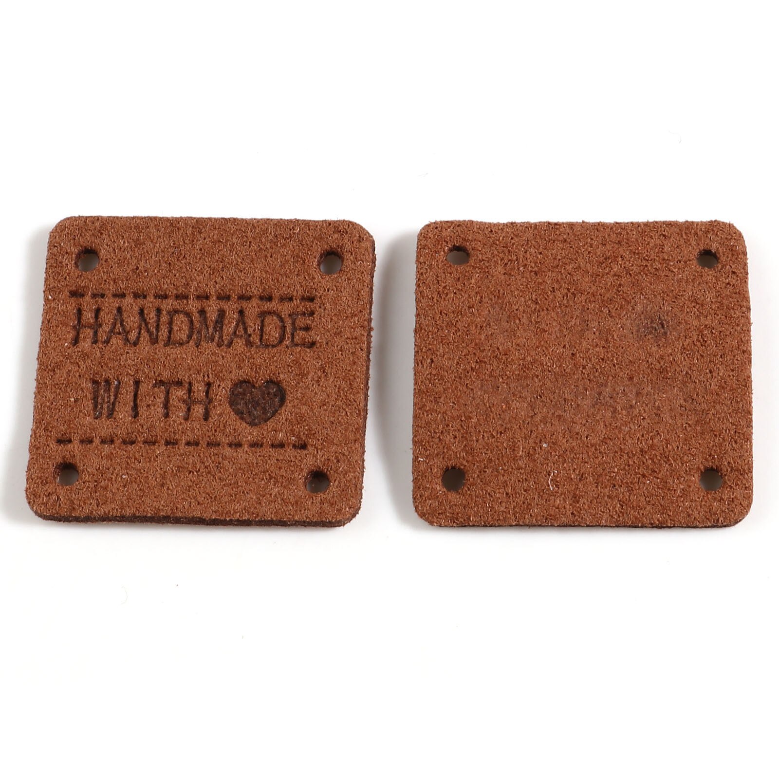 20 sztuk ręcznie wykonane z miłością odzież tłoczone etykiety sztuczny zamsz Lether etykiety tagi plac do szycia odzieży Knitting Tag 25x25mm: 4