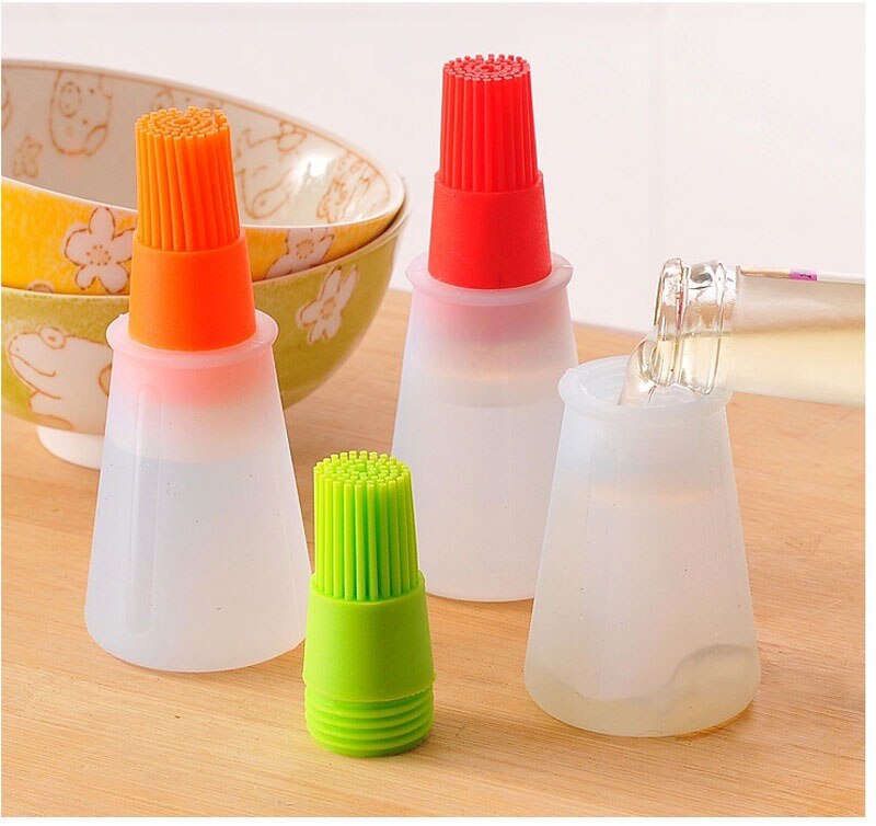 1 unidad de pincel de silicona para aceite líquido para barbacoa, brocha para pasteles, mantequilla y pan de silicona, botella con brocha aplicadora de aceite, cocina para hornear también