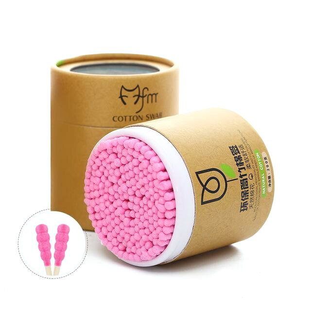 200pcs/Box Double Head Cotton Swab Bamboo Sticks Cotton Swab Disposable Natural Wooden Ear Swab Makeup Buds Nose Ears Cleaning: pink