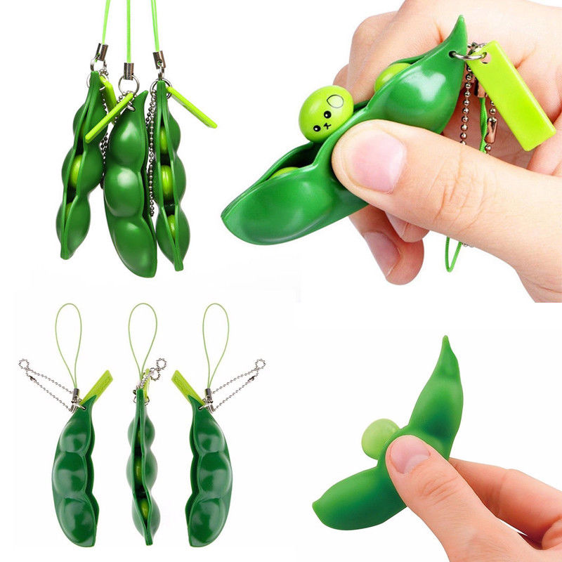 Neue Kreative Extrusion Pea Bean Sojabohne Edamame Stress Entlasten Spielzeug Keychain Nette Spaß Schlüssel Kette Ring Paty Tasche Charme schmuckstück