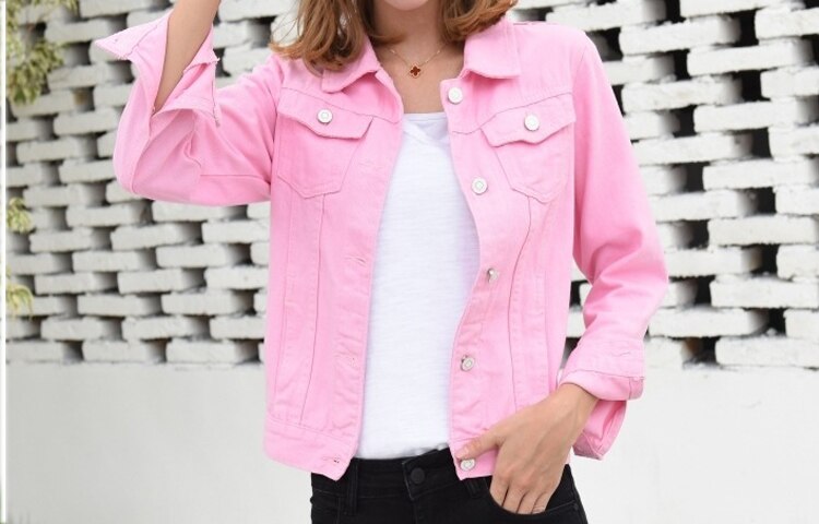 Jeans Jas En Jassen Voor Vrouwen Herfst Snoep Kleur Toevallige Korte Denim Jasje Chaqueta Mujer Casaco Jaqueta Feminina: Roze / S