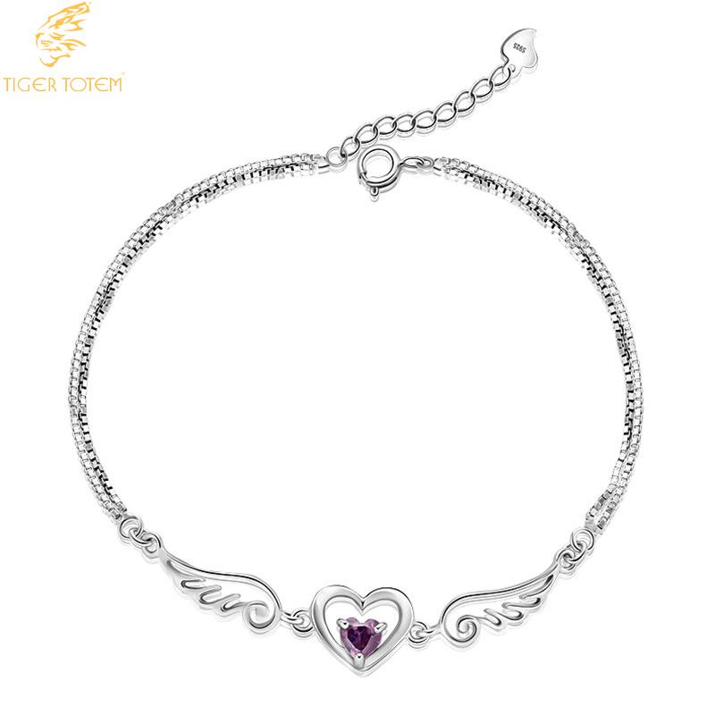 Hart Zirkoon Stone Angel Hollow Wings Armbanden Mode-sieraden Parkling Paars Wit Klassieke Romantische Zomer Party Liefhebbers