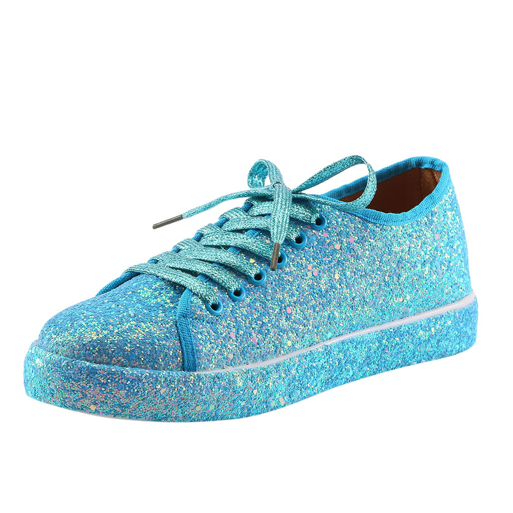 SAGACE Canvas Shoes Women Teenagers Skateboard Sequin Lace Up Shoes Spring Summer Street Sneaker Outdoor Footware: Blue / 41