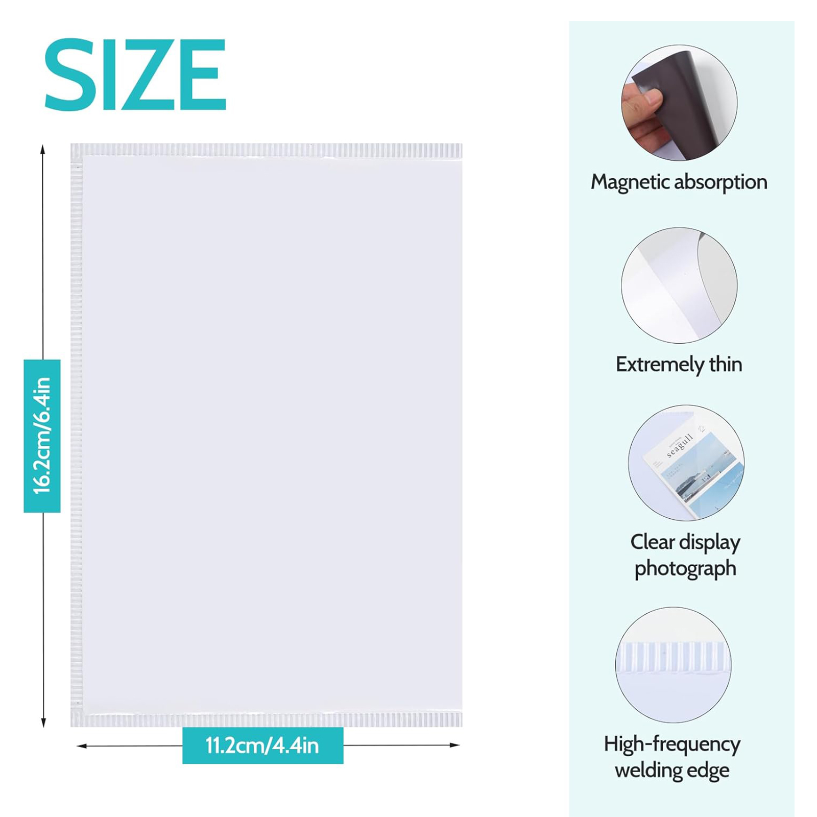 4 x 6 " tommer 5- pak magnetisk billedramme, magnetisk ramme med hvid kant, magnetiske fotorammer til køleskab, genanvendelige