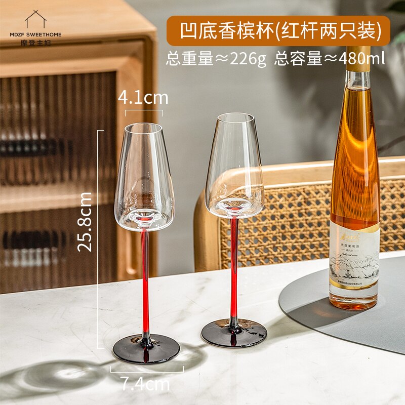 Copas de vino de cristal de alta gama, copa de champán, whisky, cerveza, vasos para beber, boda, Boba, Bar, , hogar: Red 2 pcs 240ml