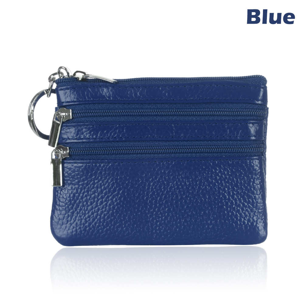 1Pcs Unisex PU Leder Kleine Geldbörse Neue Weiche Feste Kupplung Handtasche Bequem Platz Brieftasche Karte Schlüssel Ring beutel: Blau