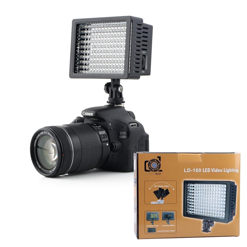 160 led video lamp 1280lm 5600 k/3200 k dimbare met 3 filters voor canon nikon pentax camera dv camcorder ligthing