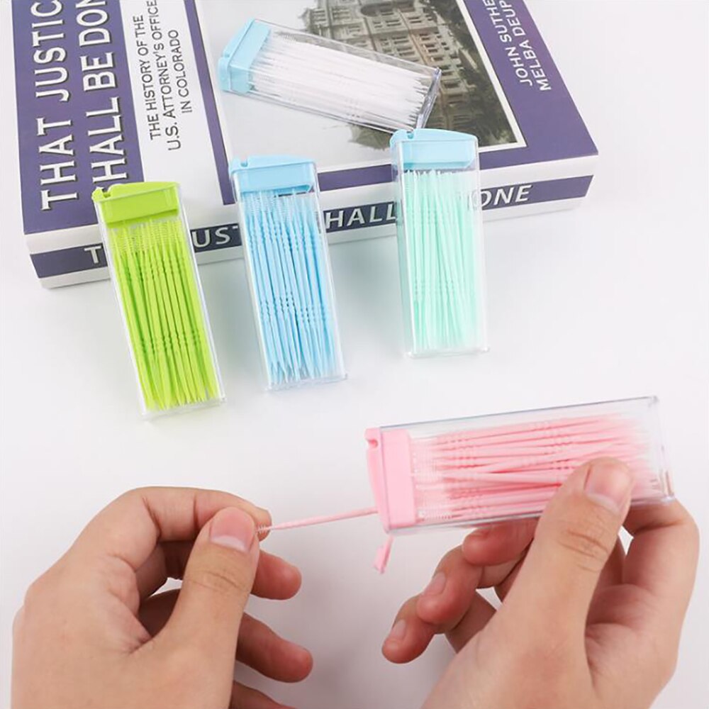 50Pcs/Sets Portable Plastic Cleaning Toothpicks, Household Daily Use, Multi-purpose Travel Two-end Dental Floss Stick