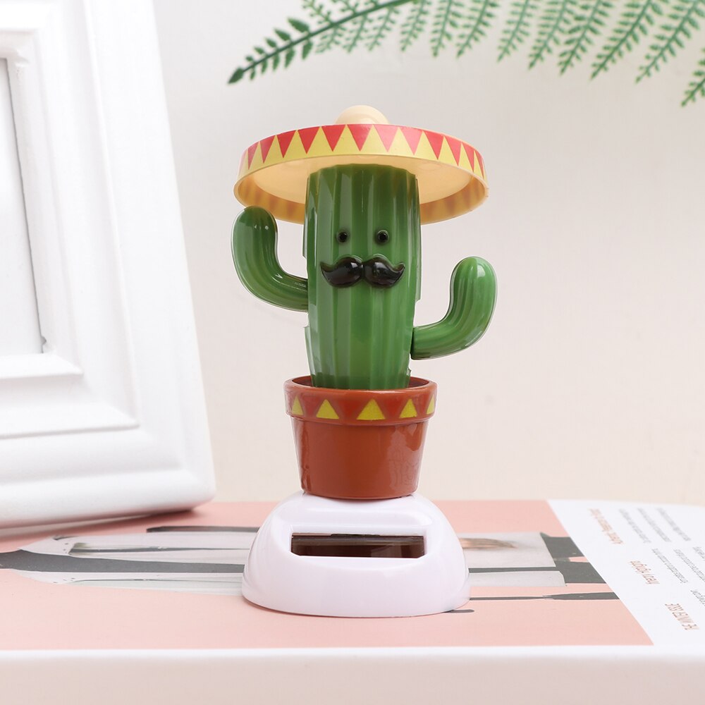 Cute Solar Powered Swing Dancing Toys Cartoon Cactus Style Flip Flap Toy Shaking Moving Home Car Desk Decor Ornament