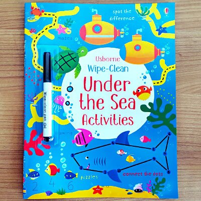 Children Wipe-Clean Reusable English Exercise Book with Pen Writing skills Number Words for Preschool Early Learning 21*27cm: under the sea