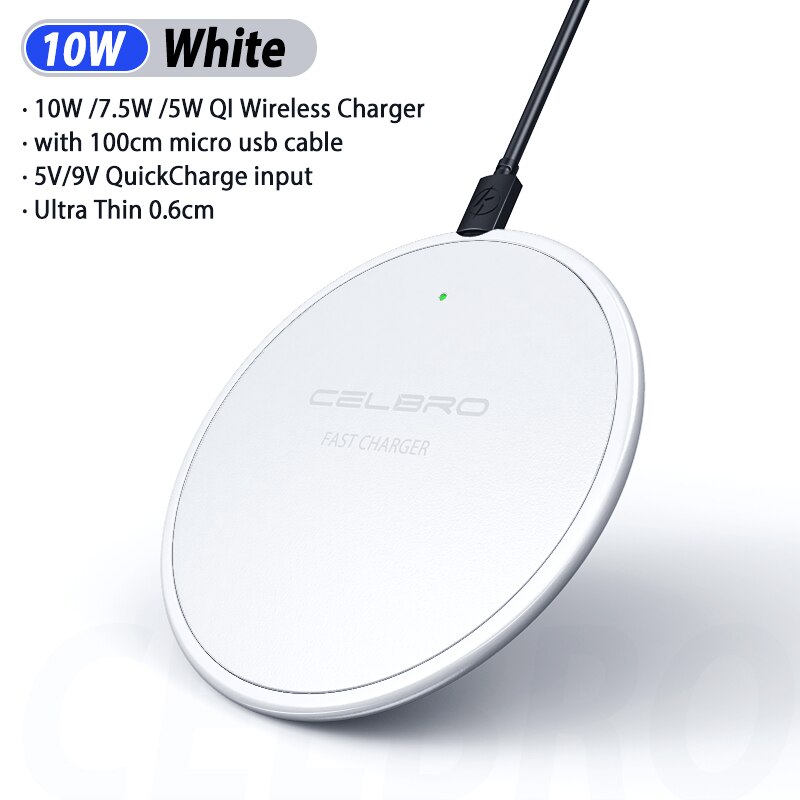 10W Qi Draadloze Oplader Draadloze Telefoon Lading Pad Quick Charge Pad Mobiele Telefoon Oplader voor iPhone 11 Pro Max xiaomi Note 10 Pro: White