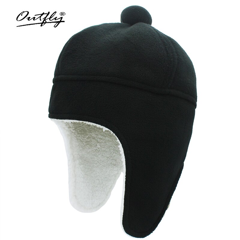 Autumn and Winter Beanie Ladies Cute Ball Bomber Hat Ear Protection Hat Imitation Lamb Wool Warm and Cold Hat 58cm Head Size: Black