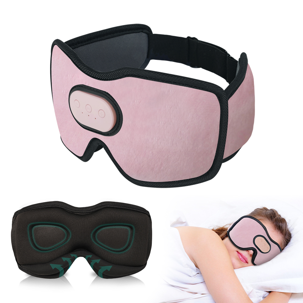 Auriculares para dormir con Bluetooth, máscara para ojos opaca, copa contorneada 3D, venda para música con altavoz para viajes, meditación, cambio nocturno: Rosa