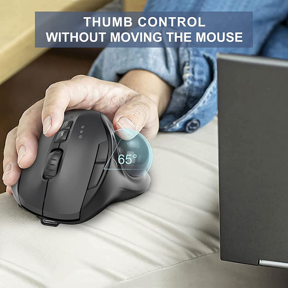 Jomaa Black 2.4G + bezprzewodowa mysz trackball Bluetooth akumulatorowe myszy kulkowe ergonomiczne myszy sterowanie kciukiem mysz do gier