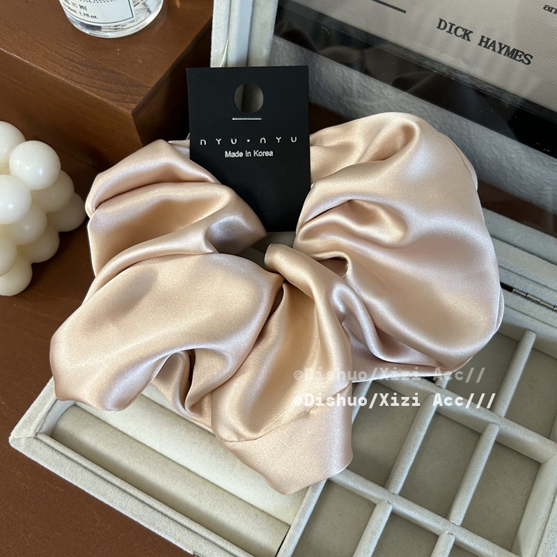 Scrunchie de seda de gran tamaño para niñas, coletero saten pelo mujer cabello, color sólido de Corea coletas para cabello gomas pelo mujer bonitas coleteros elegantes scrunchis para el cabello: Rosa