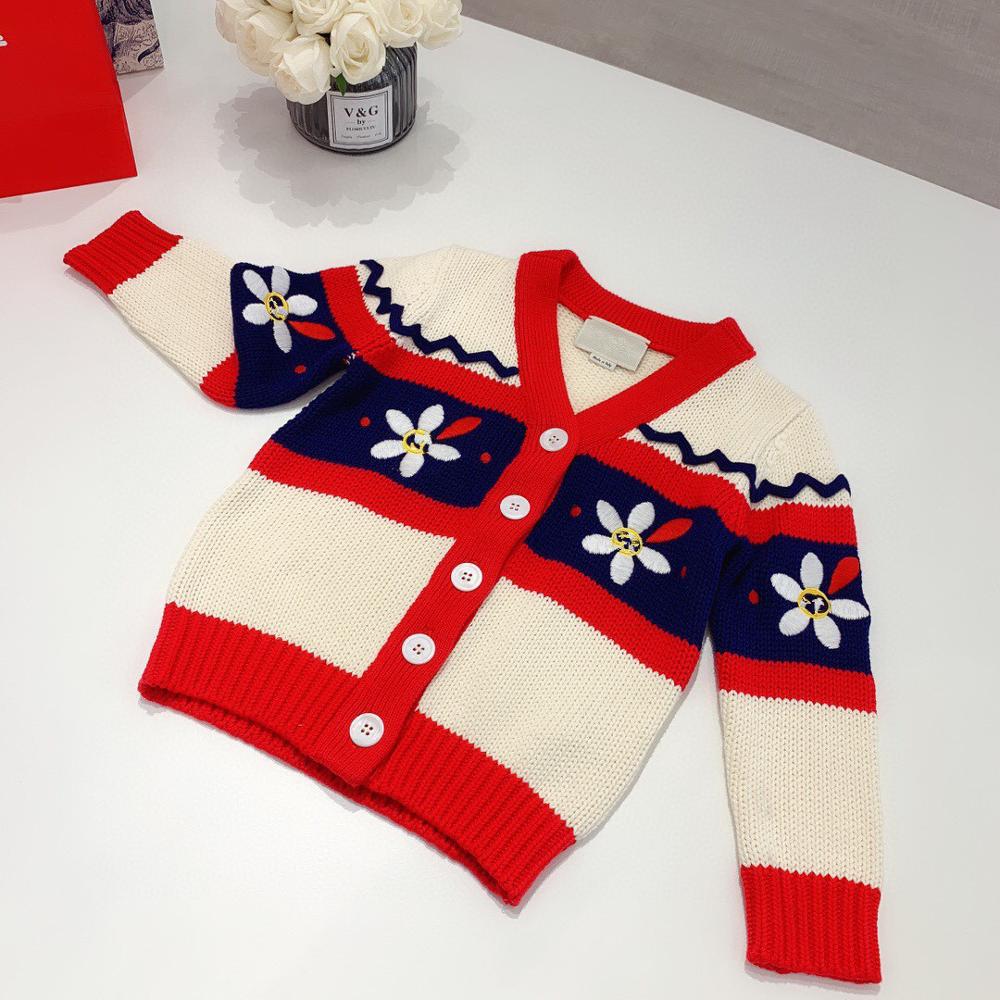 Tjejtröjor blommönster stickade söta tjejer varma toppar: Cardigan / 100