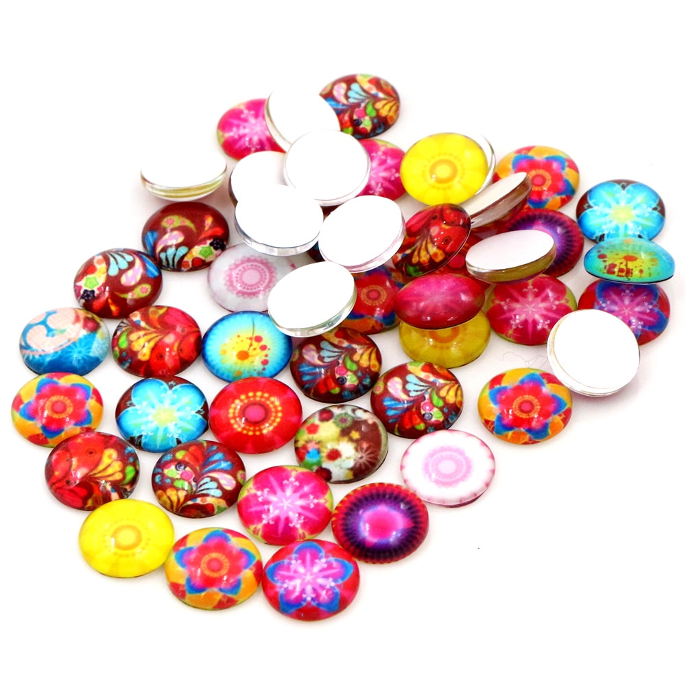 50 Stks/partij 12 Mm Kleurrijke Mode Bloem Foto Glas Cabochons Gemengde Kleur Cabochons Voor Armband Oorbellen Ketting Bases Instellingen