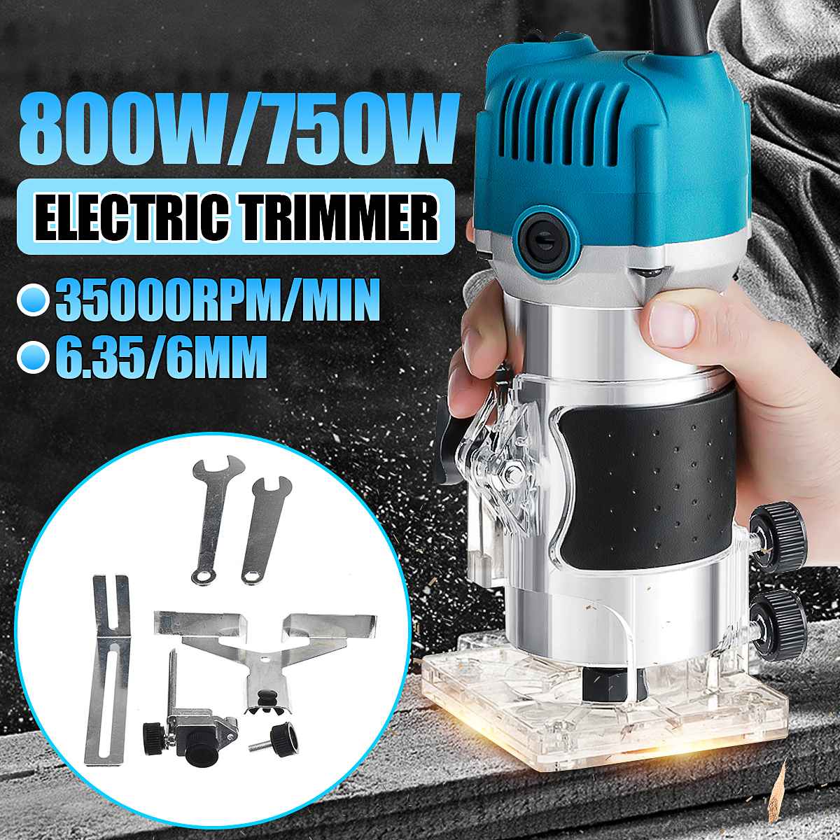 800W 35000RPM Wood Electric Hand Trimmer Woodworking Engraving Slotting Trimming Hand Carving Machine Wood Router Joiners Set